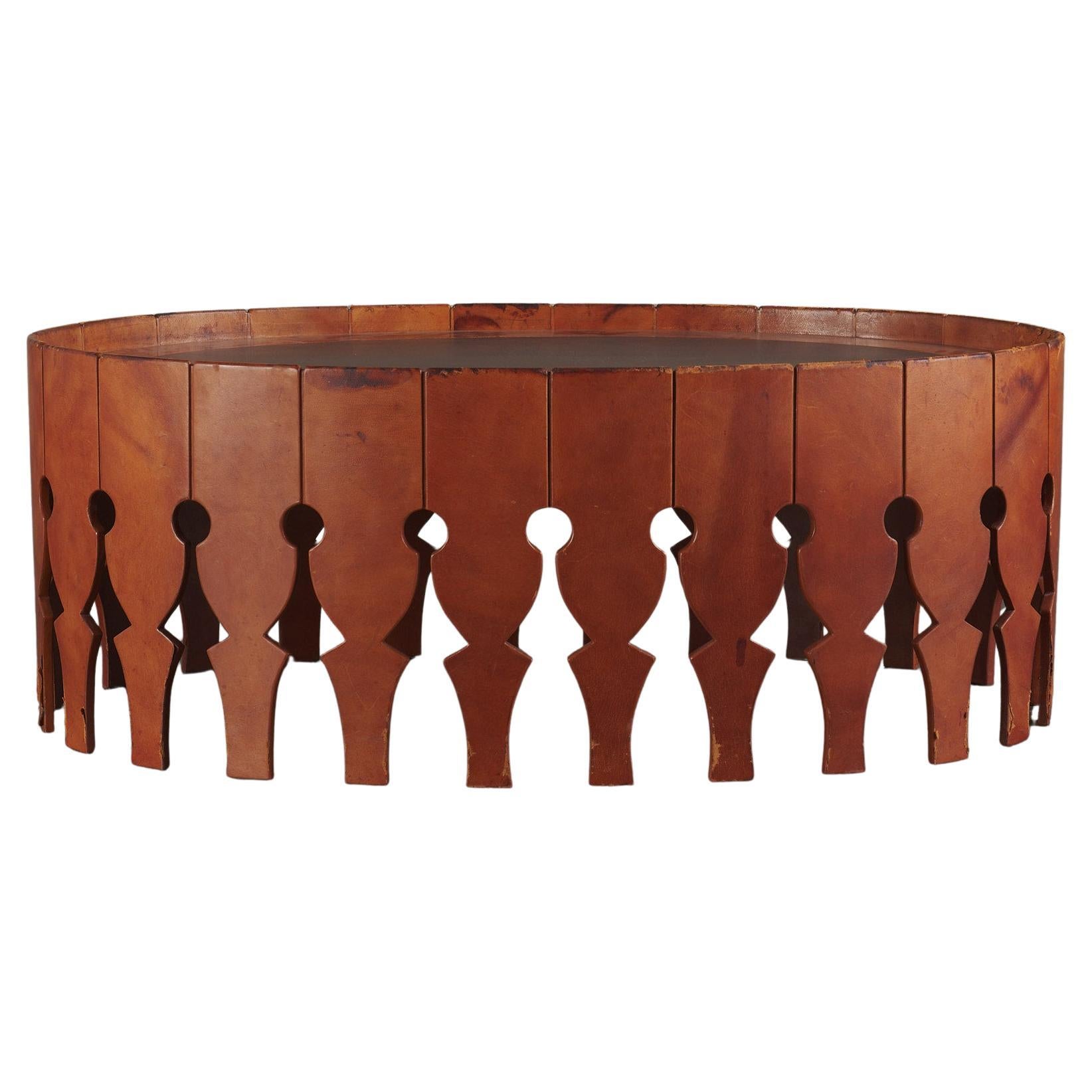 Table basse en laiton et cuir Arturo Pani, 1960 en vente