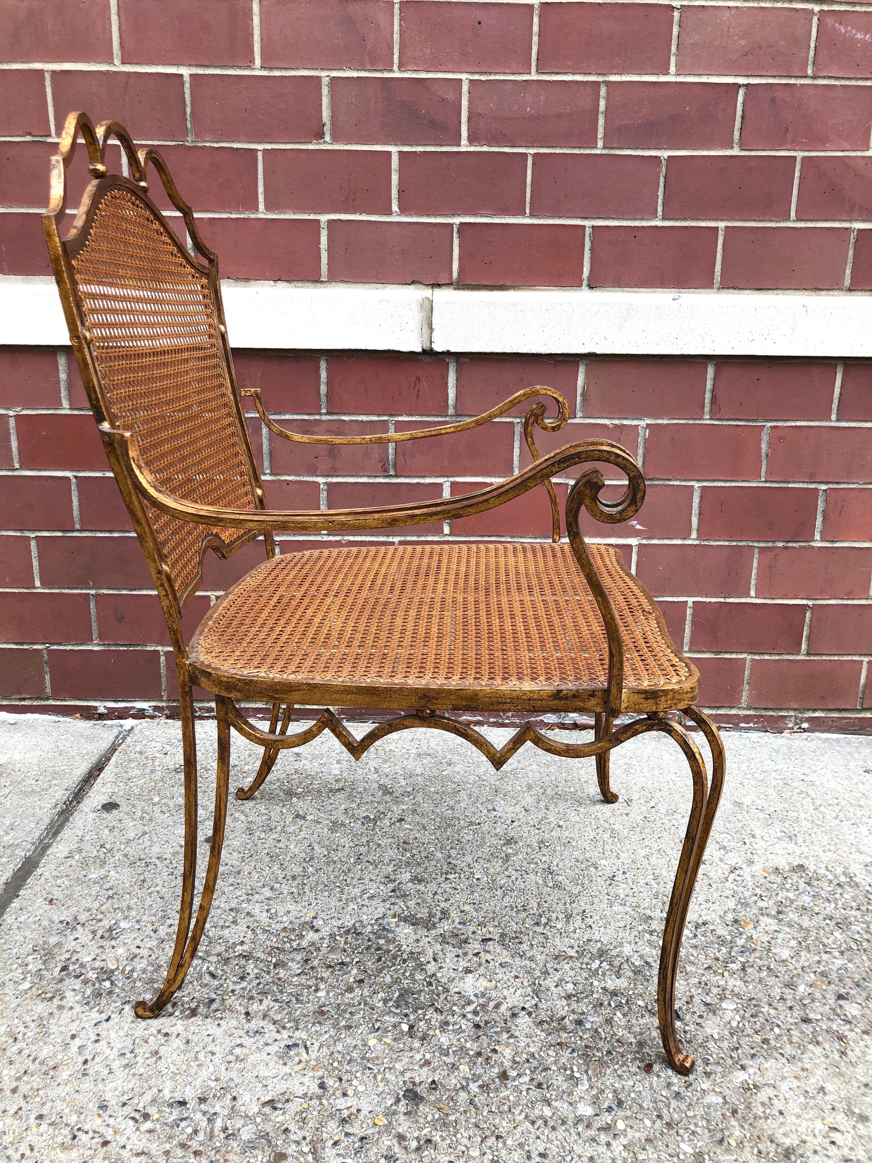 Arturo Pani Mexican Gilt Wrought Iron Armchair In Good Condition In Brooklyn, NY