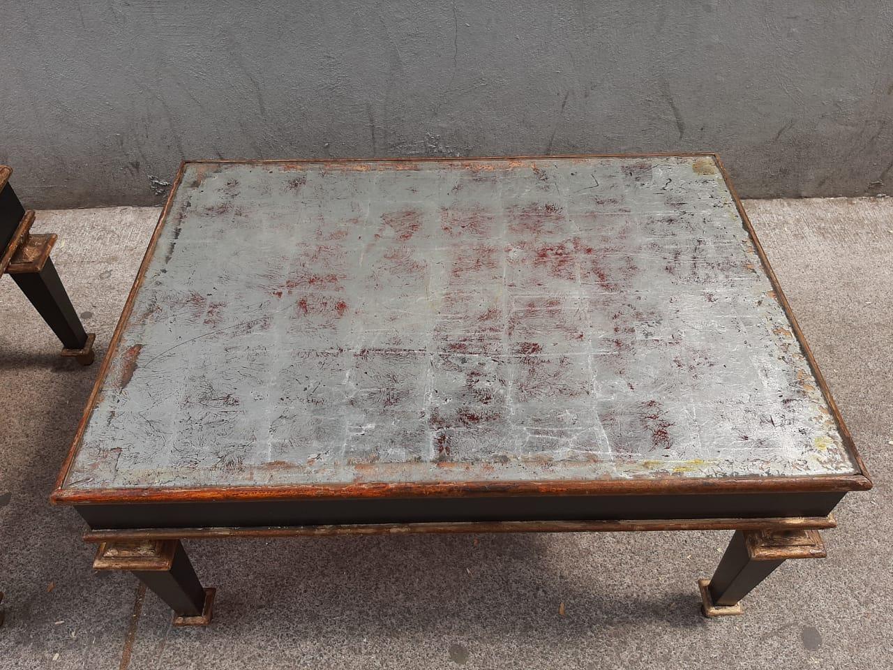 Arturo Pani Mexican MCM Pair of Mahogany Side Tables with Silver Leaf Top In Good Condition For Sale In Mexico City, MX