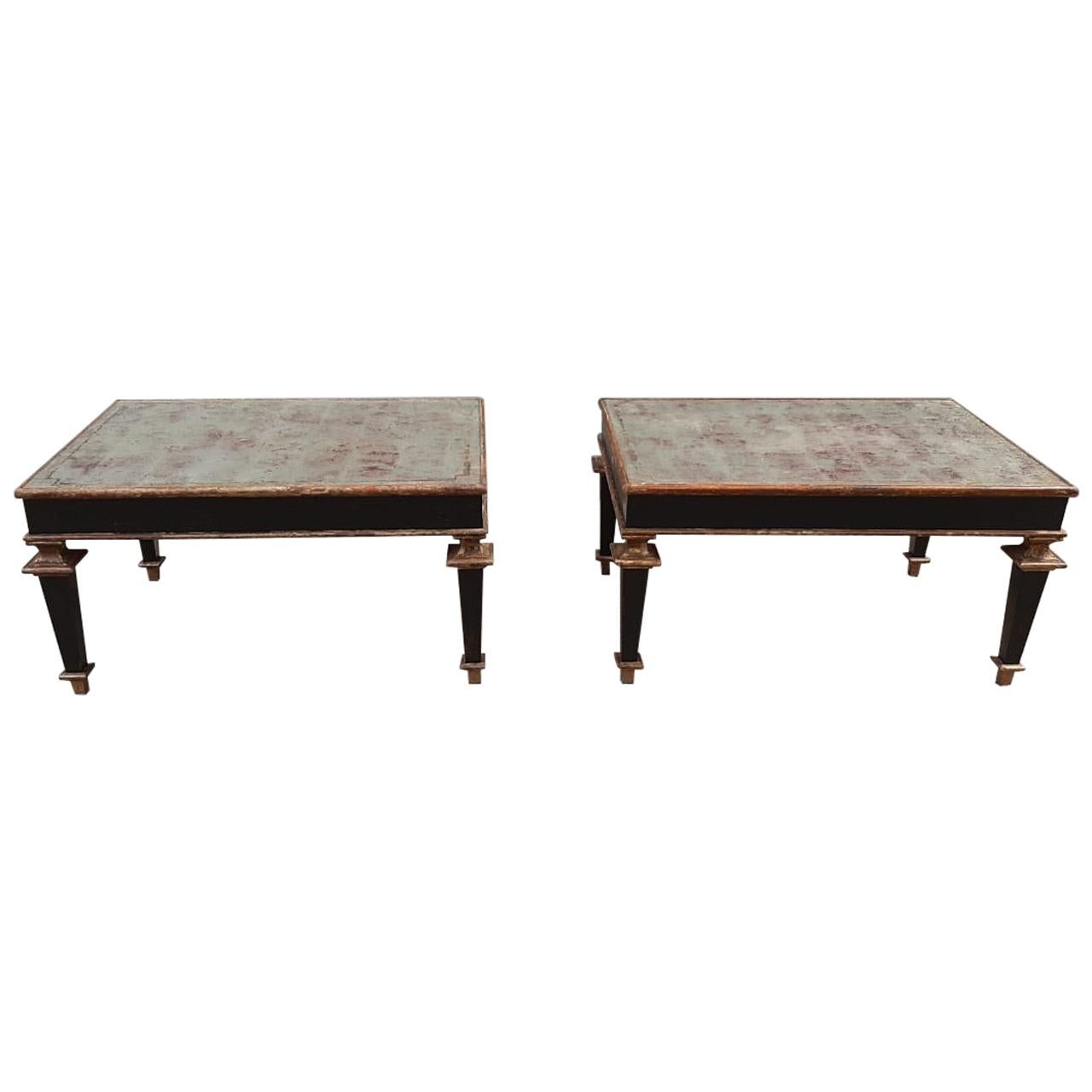 Arturo Pani Mexicain MCM Paire de tables d'appoint en acajou avec dessus en feuille d'argent en vente