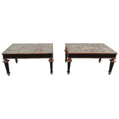 Arturo Pani Mexican MCM Pair of Mahogany Side Tables with Silver Leaf Top