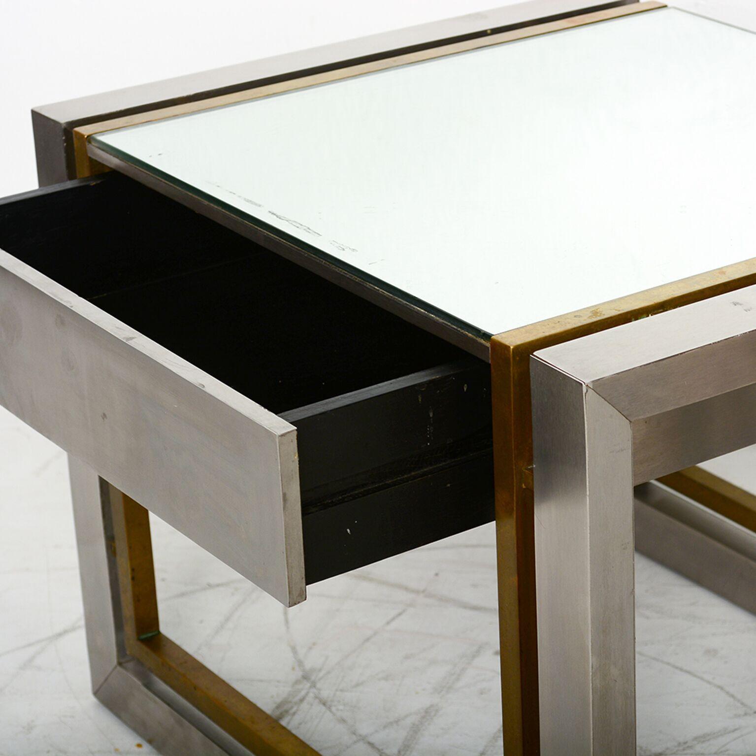 Mid-20th Century 1960s Arturo Pani Cube Side Tables Stainless Steel & Brass Mexico