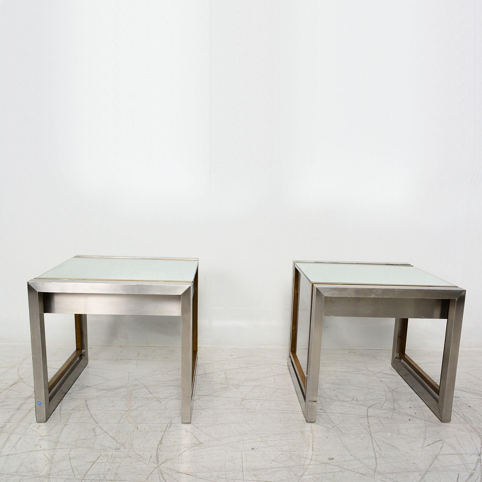 1960s Arturo Pani Cube Side Tables Stainless Steel & Brass Mexico 1