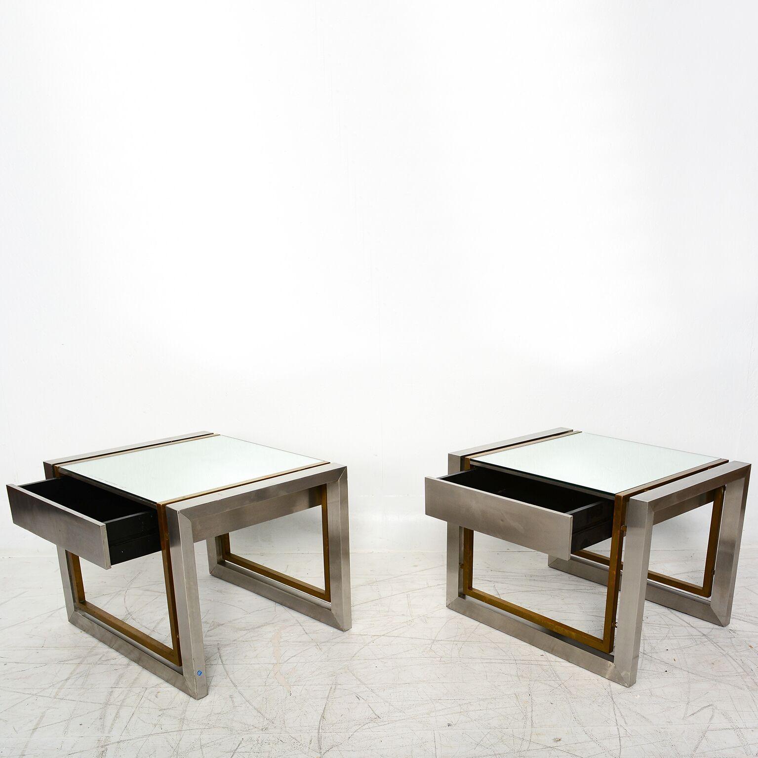 1960s Arturo Pani Cube Side Tables Stainless Steel & Brass Mexico 2