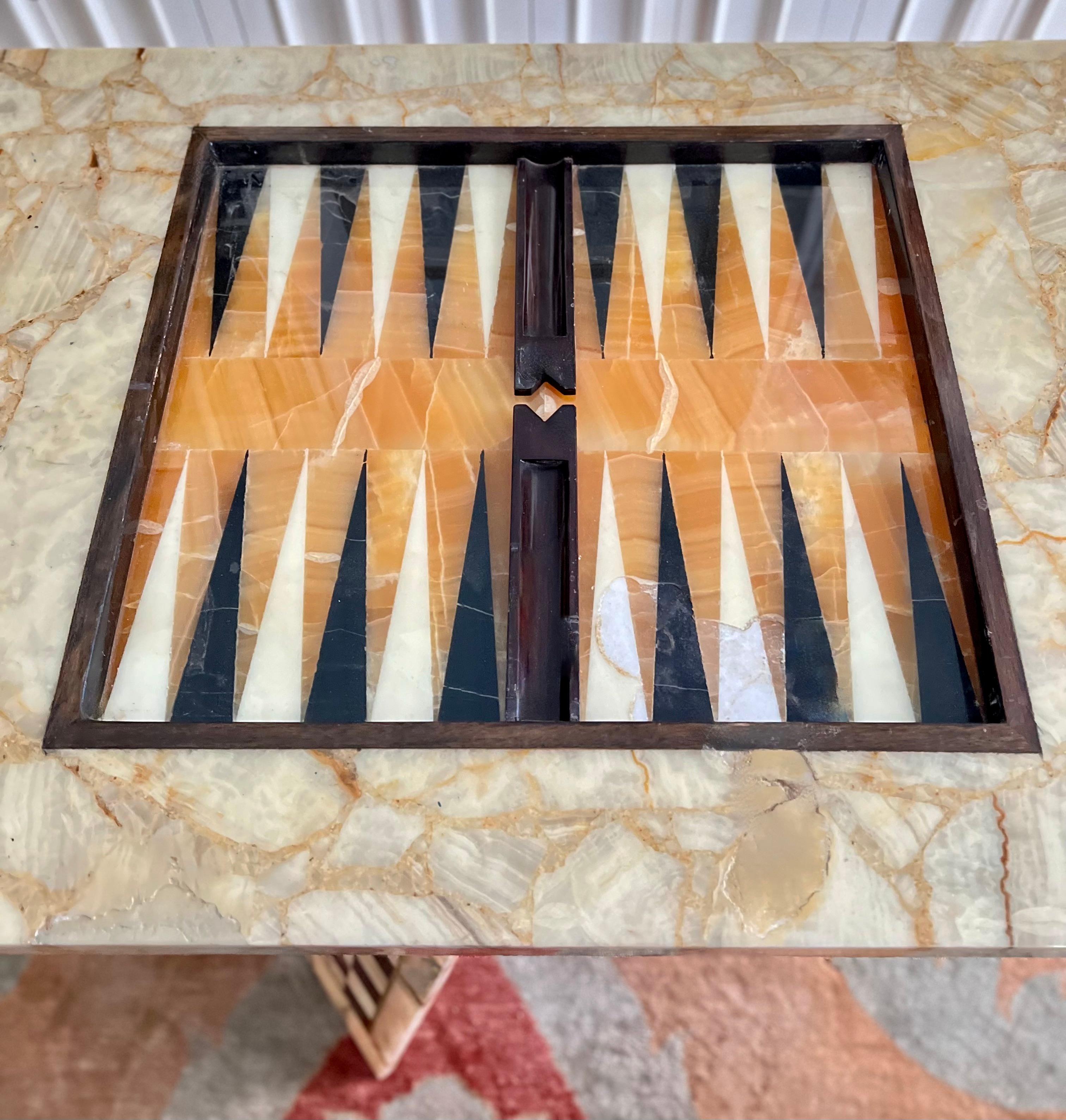 20th Century Arturo Pani Onyx Interchangeable Chess Checkers and Backgammon Game Table For Sale