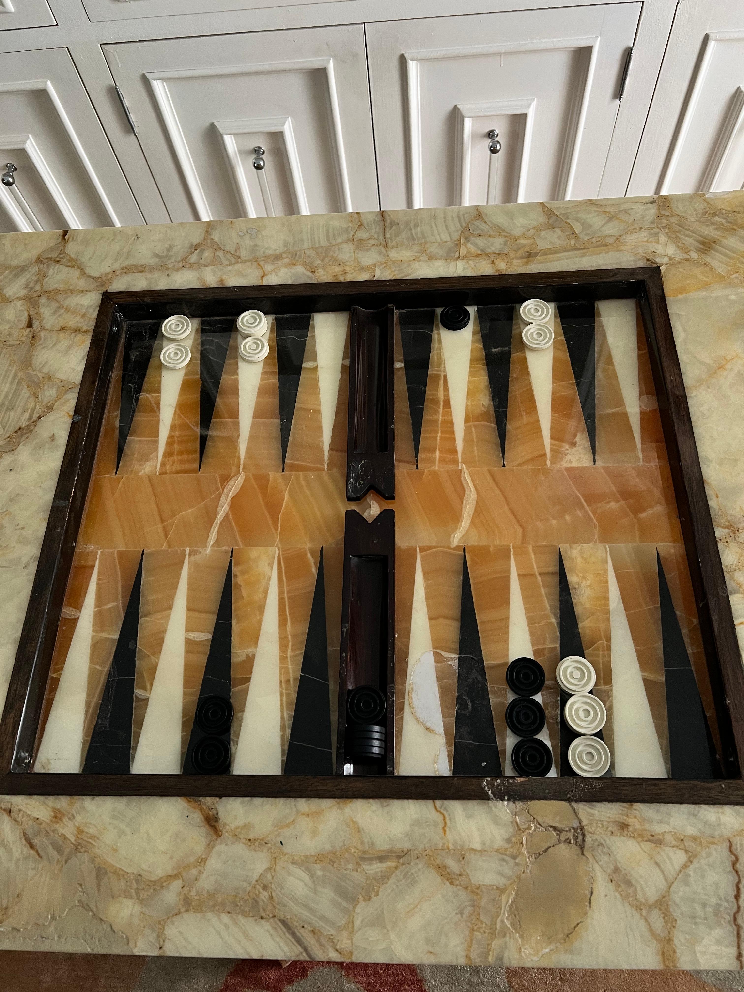 Arturo Pani Onyx Interchangeable Chess Checkers and Backgammon Game Table For Sale 2