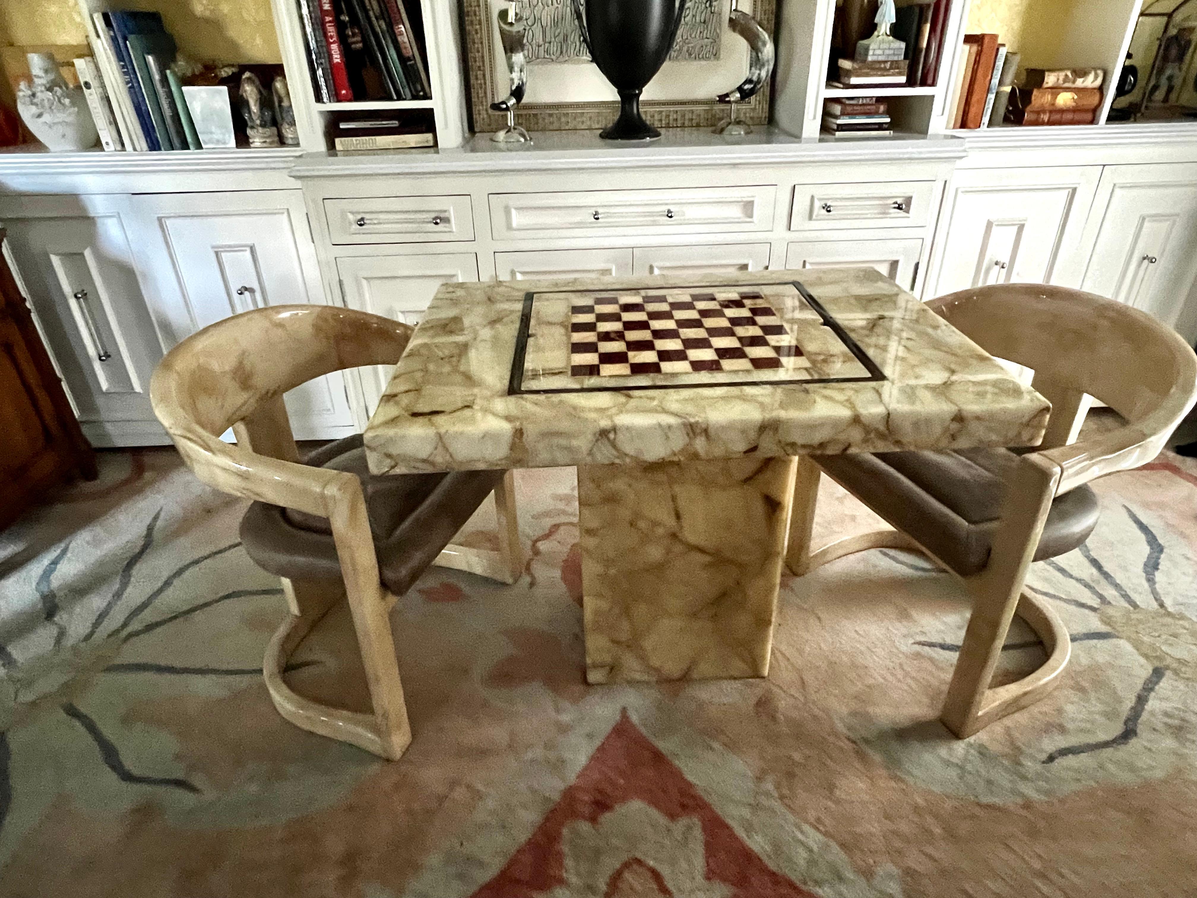 Mid-Century Modern Arturo Pani Onyx Interchangeable Chess Checkers and Backgammon Game Table For Sale