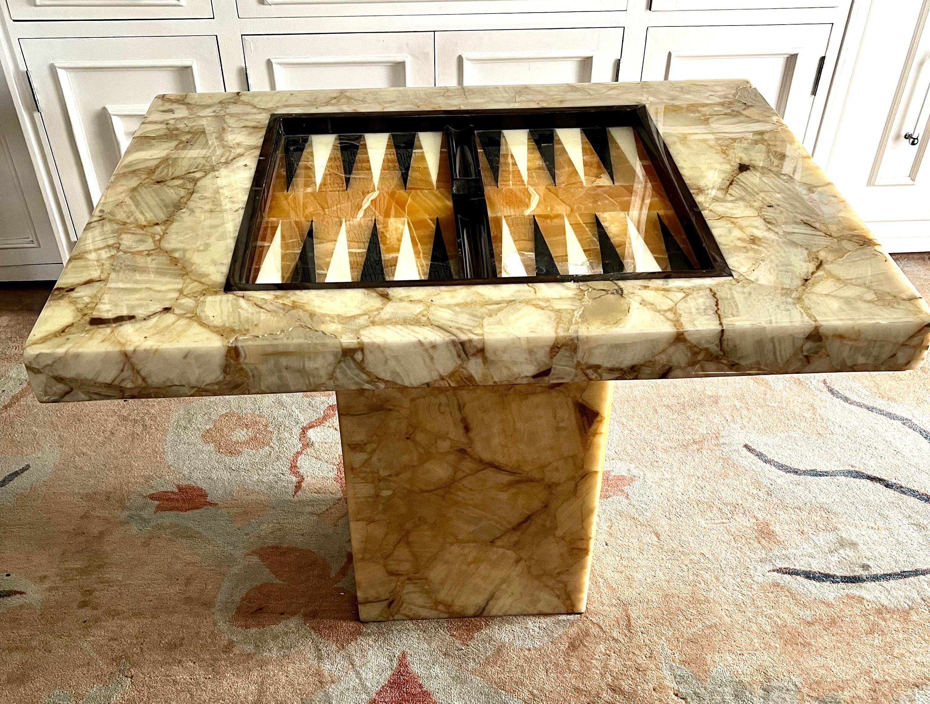 Arturo Pani Onyx Interchangeable Chess Checkers and Backgammon Game Table In Good Condition For Sale In Los Angeles, CA