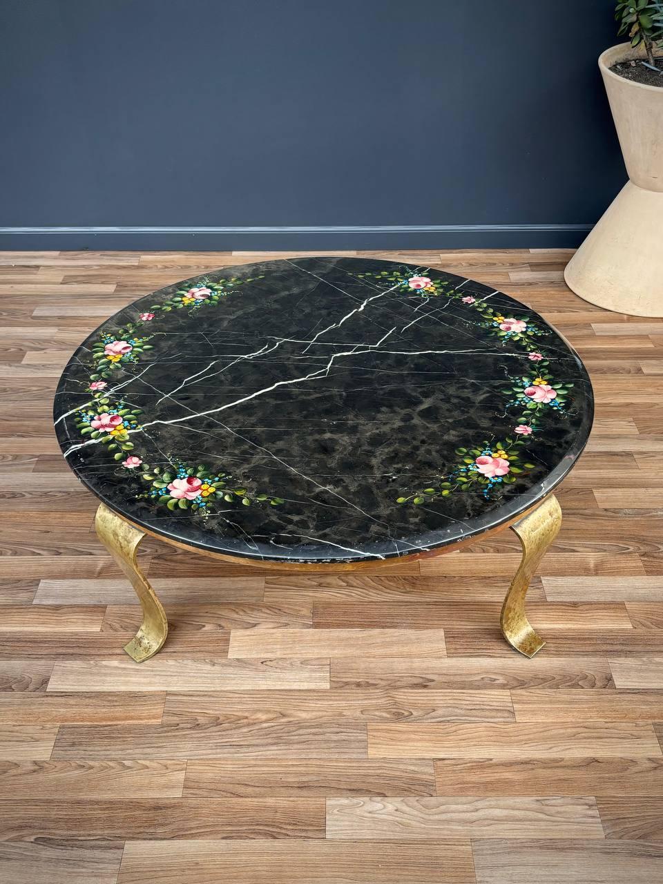 Mexican Arturo Pani Painted Onyx & Brass Coffee Table for Guy Muller For Sale