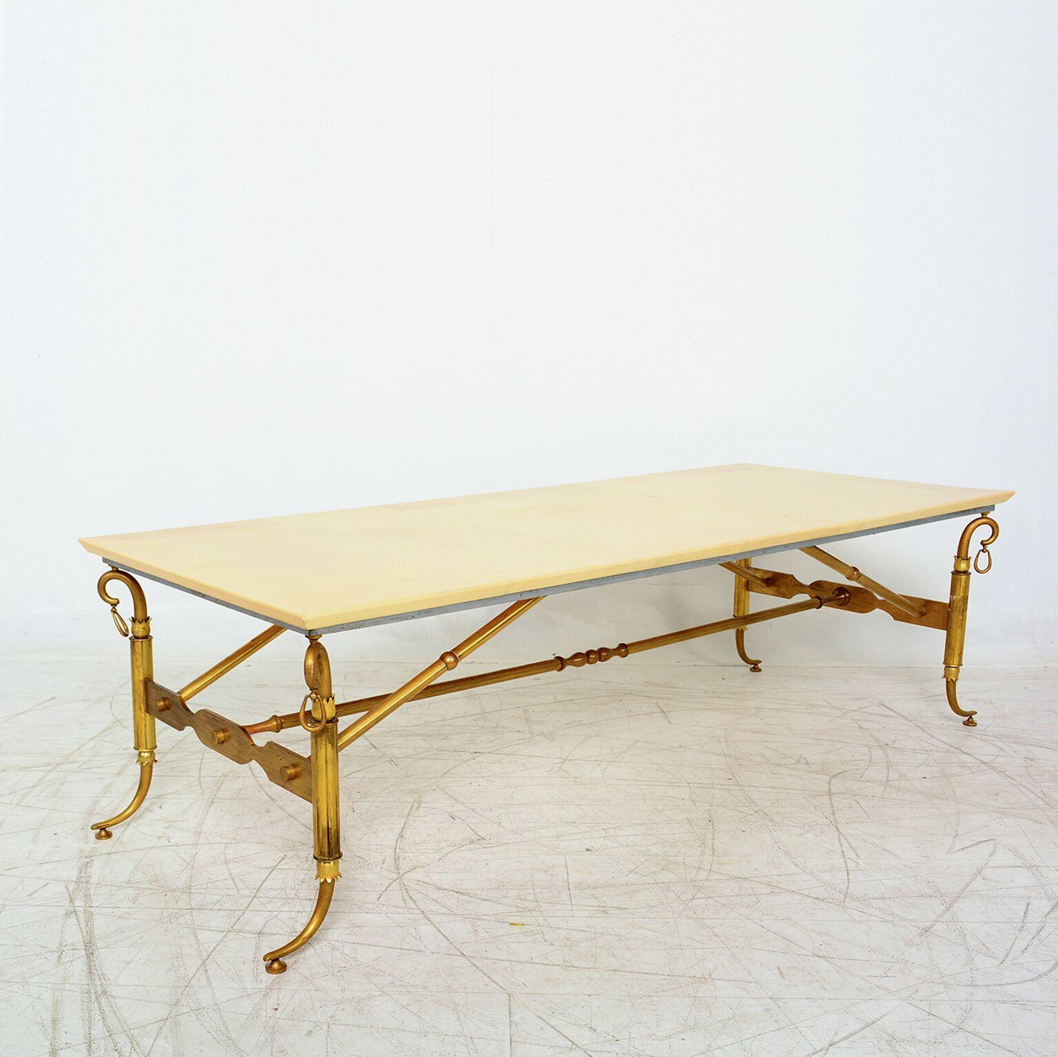 1950s Arturo Pani Sculptural Coffee Table Parchment and Brass Hollywood Regency In Good Condition In Chula Vista, CA