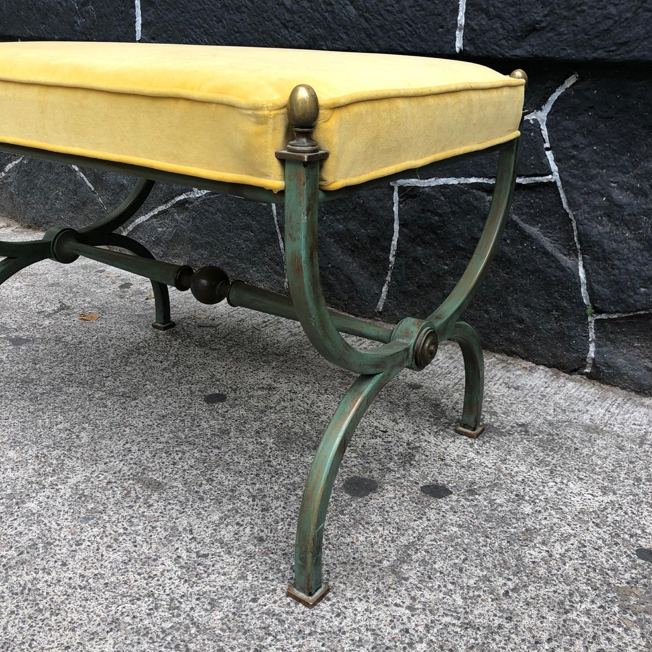 Mid-Century Modern Arturo Pani Patinated Steel Stool with Yellow Upholstery