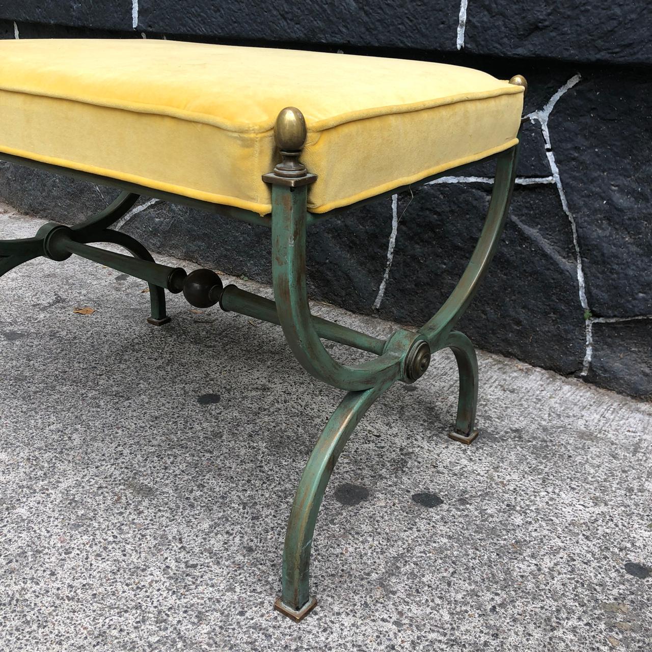 Mexican Arturo Pani Patinated Steel Stool with Yellow Upholstery