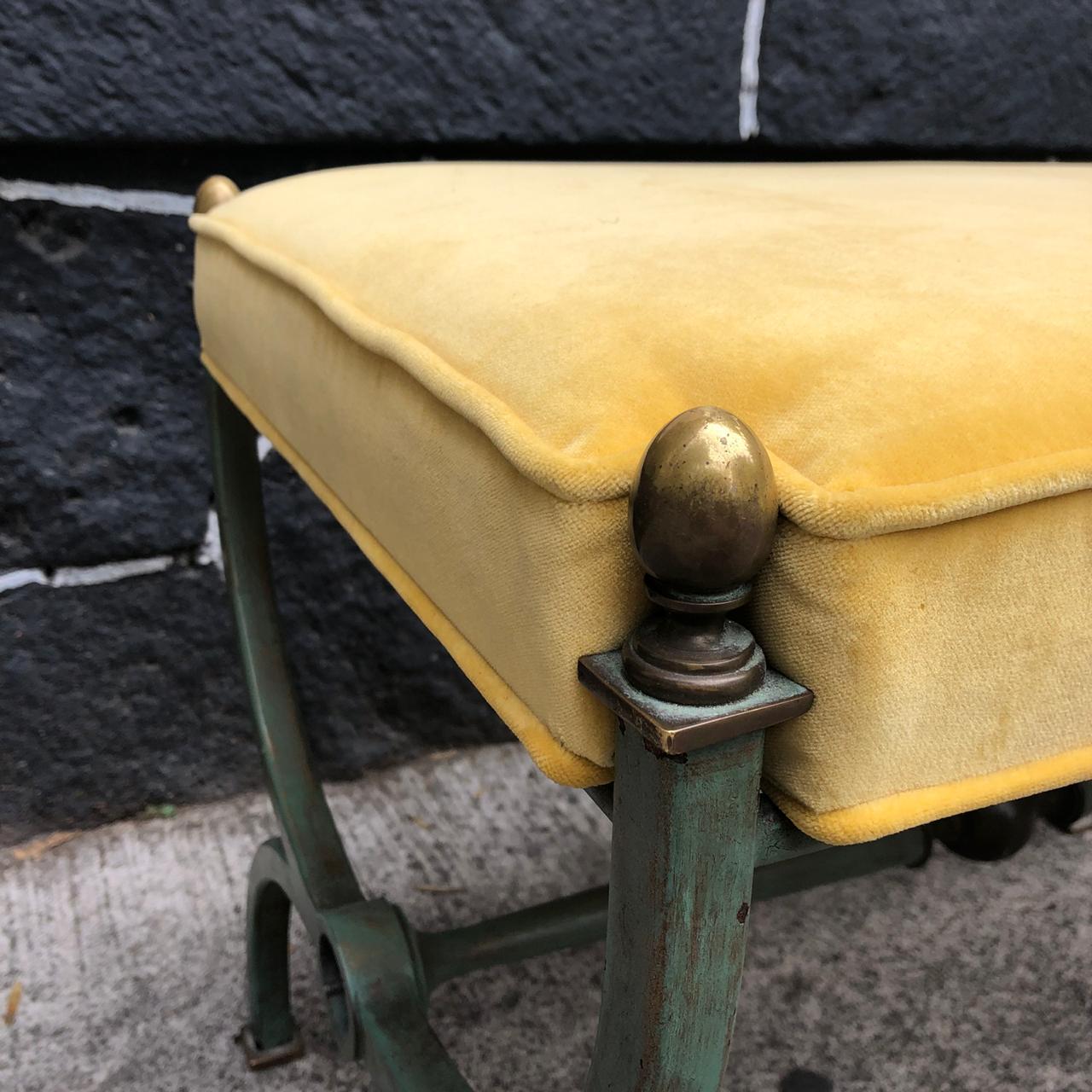 Arturo Pani Patinated Steel Stool with Yellow Upholstery In Good Condition In Mexico City, MX
