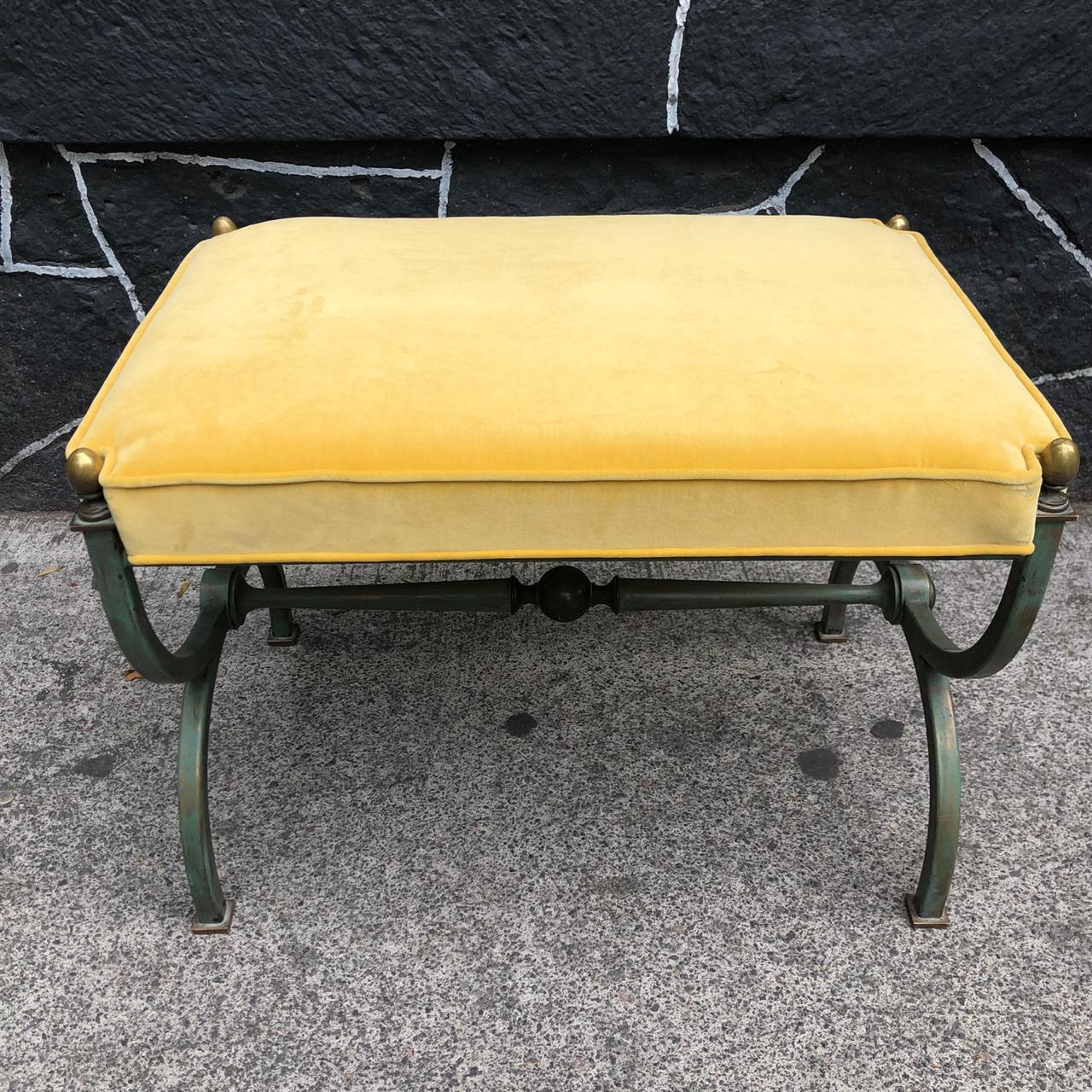 Mid-20th Century Arturo Pani Patinated Steel Stool with Yellow Upholstery