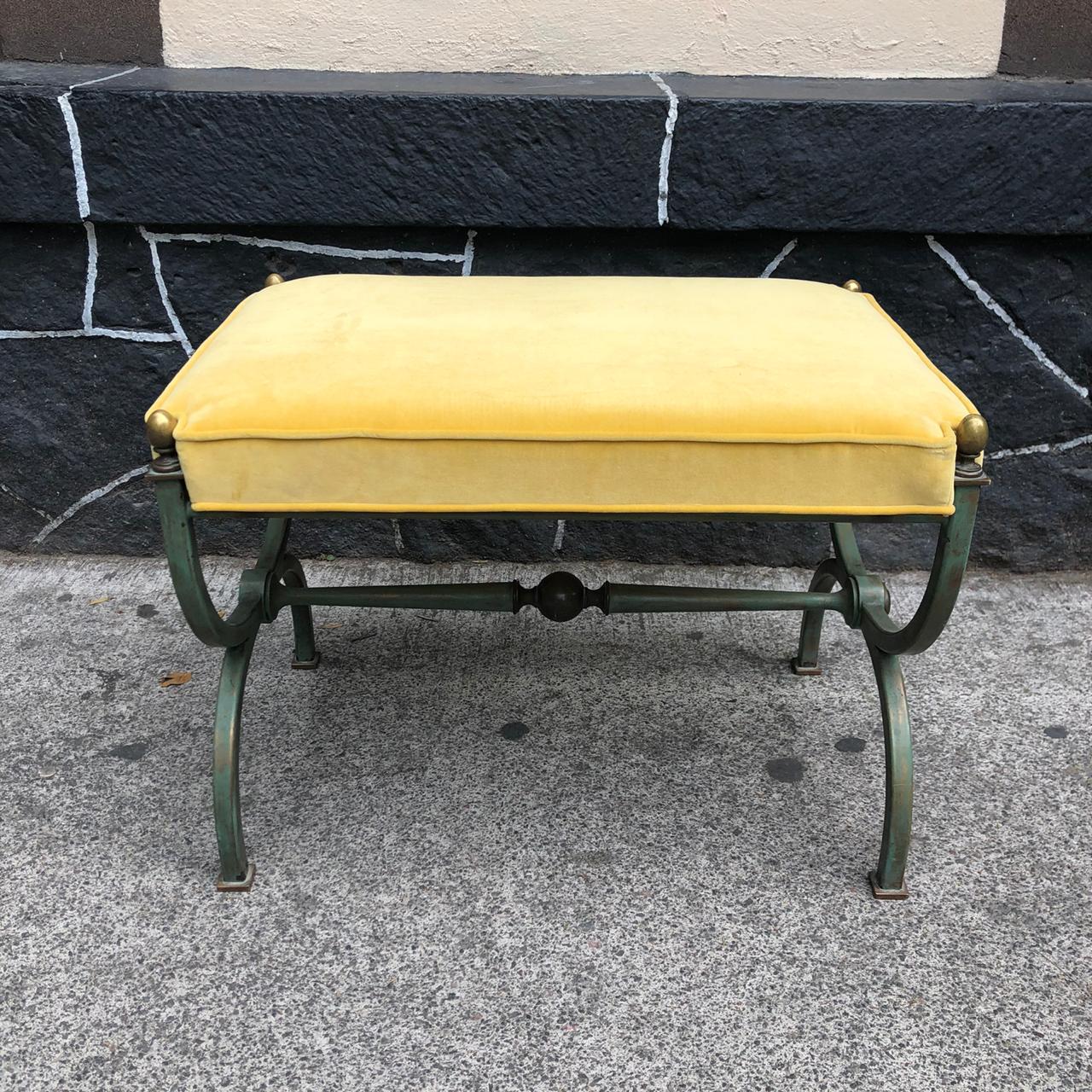 Arturo Pani Patinated Steel Stool with Yellow Upholstery 1