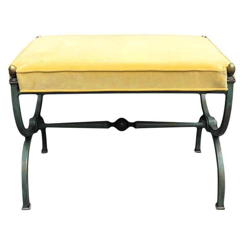 Arturo Pani Patinated Steel Stool with Yellow Upholstery