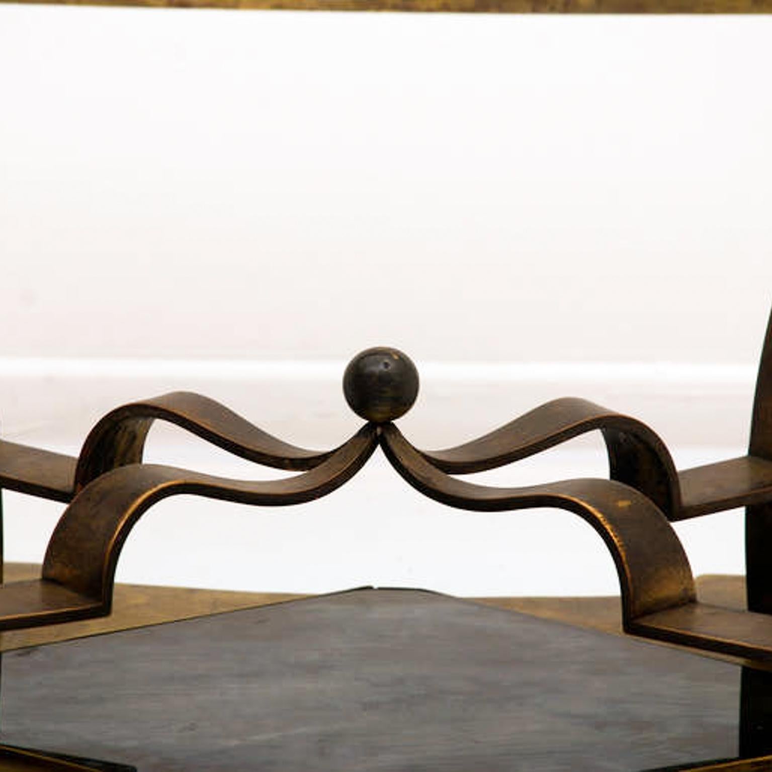 Mid-Century Modern Table d'appoint rectangulaire en verre églomisé et bronze élégante d'Arturo Pani, Mexique, années 1950 en vente