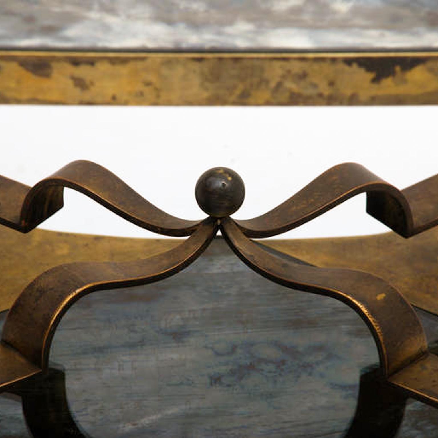 Brass 1950s Mexico Arturo Pani Rectangular Side Table Eglomisé Glass & Bronze Elegance For Sale