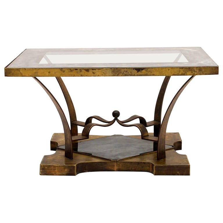 Bronze 1950s Elegant Flair, Rectangular Eglomise Coffee Table
