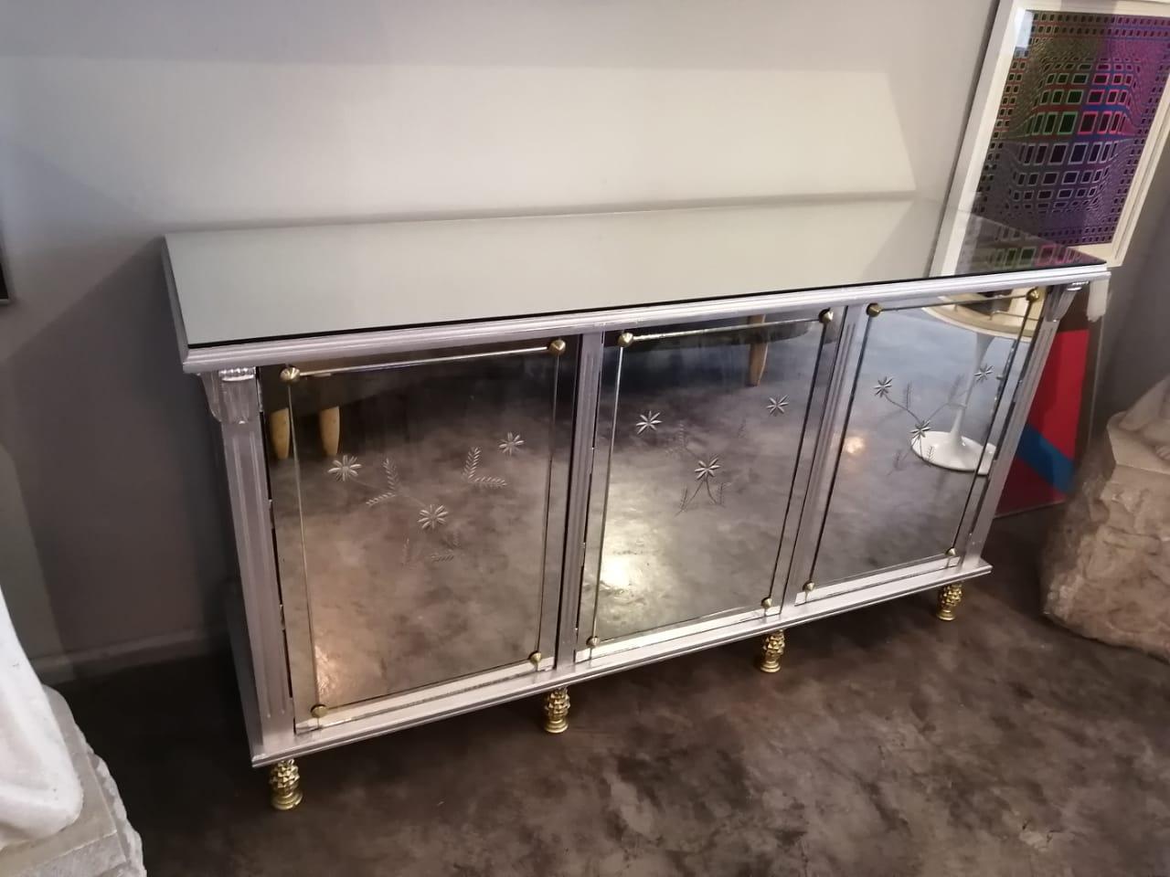 Mid-Century Modern Arturo Pani Silver Wood and Mirrors Credenza For Sale