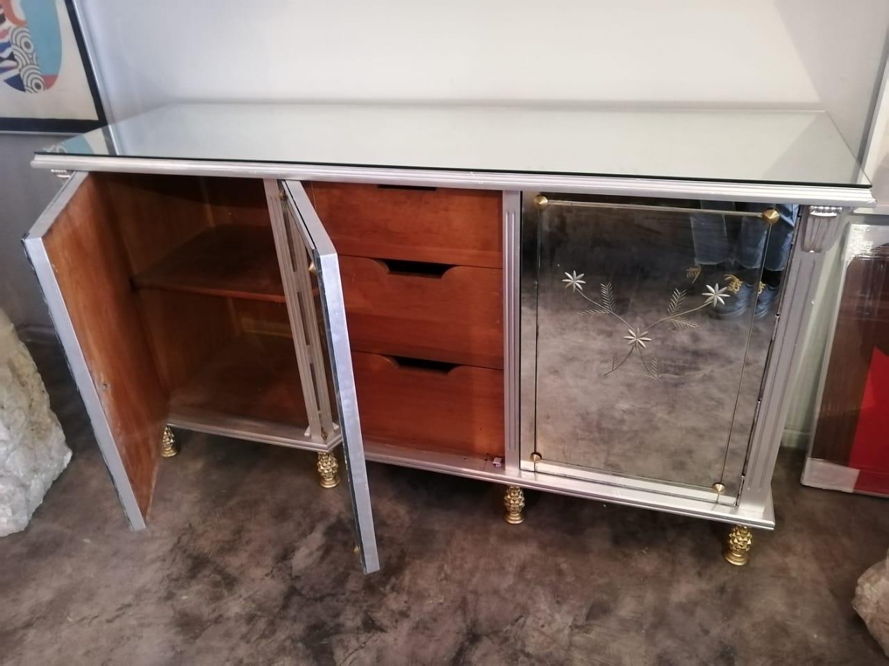 Arturo Pani Silver Wood and Mirrors Credenza In Good Condition For Sale In Mexico City, MX
