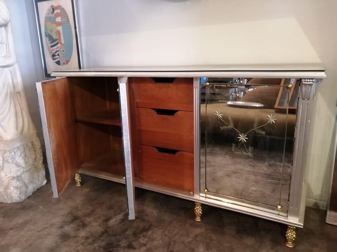 Mid-20th Century Arturo Pani Silver Wood and Mirrors Credenza For Sale