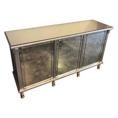 Retro Arturo Pani Silver Wood and Mirrors Credenza