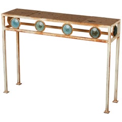 Table console style Arturo Pani avec accents en verre d'art et plateau en terrazzo