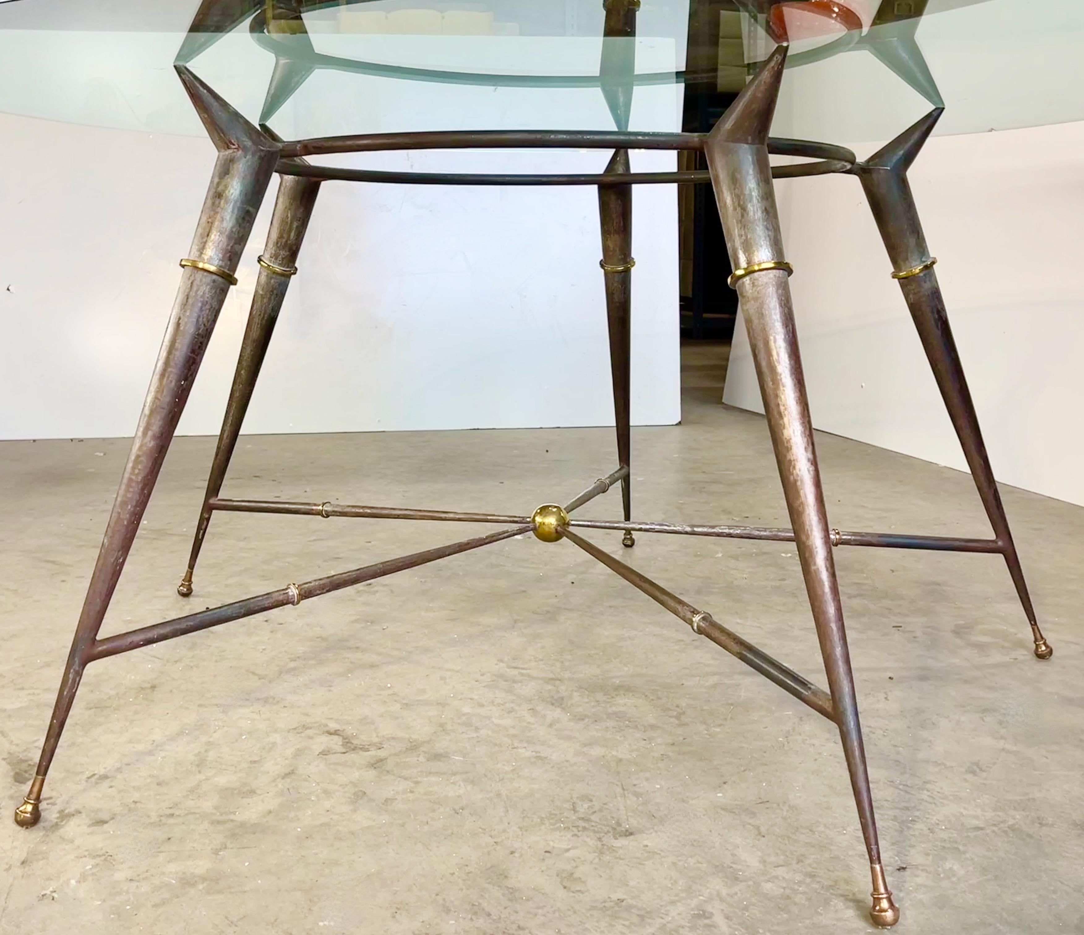 Arturo Pani Style Iron and Brass Round Dining Table In Good Condition For Sale In Hanover, MA