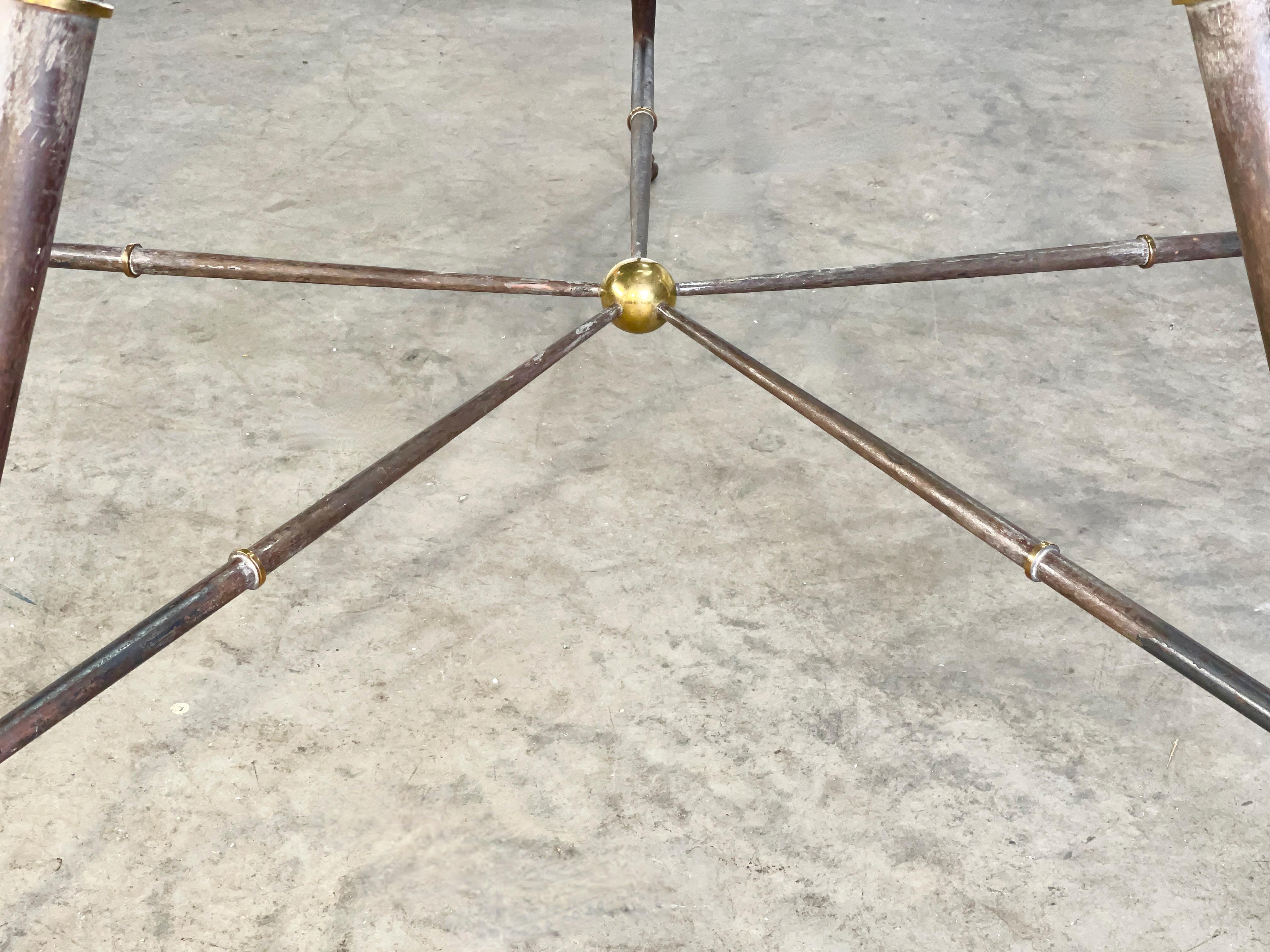Glass Arturo Pani Style Iron and Brass Round Dining Table For Sale