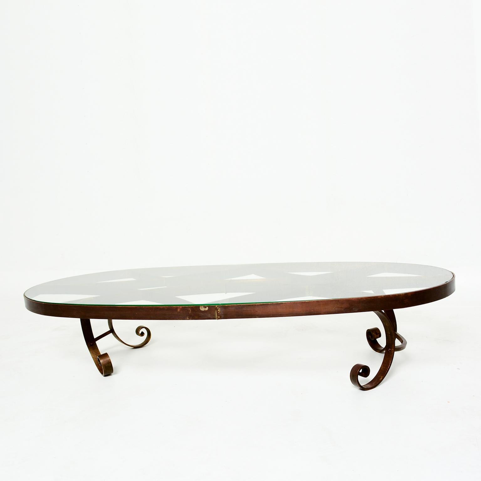 Mexican Style of Arturo Pani Oval Solid Brass Coffee Table Regency Modern Mexico 1940s