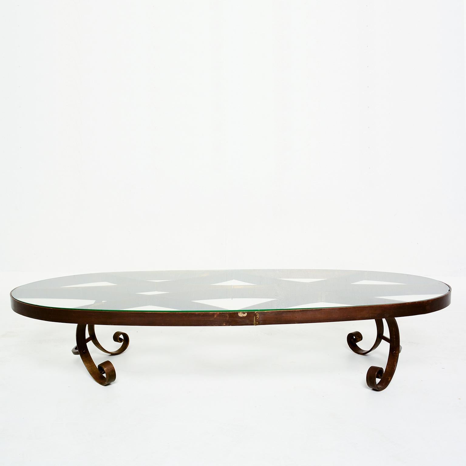 Mid-20th Century Style of Arturo Pani Oval Solid Brass Coffee Table Regency Modern Mexico 1940s