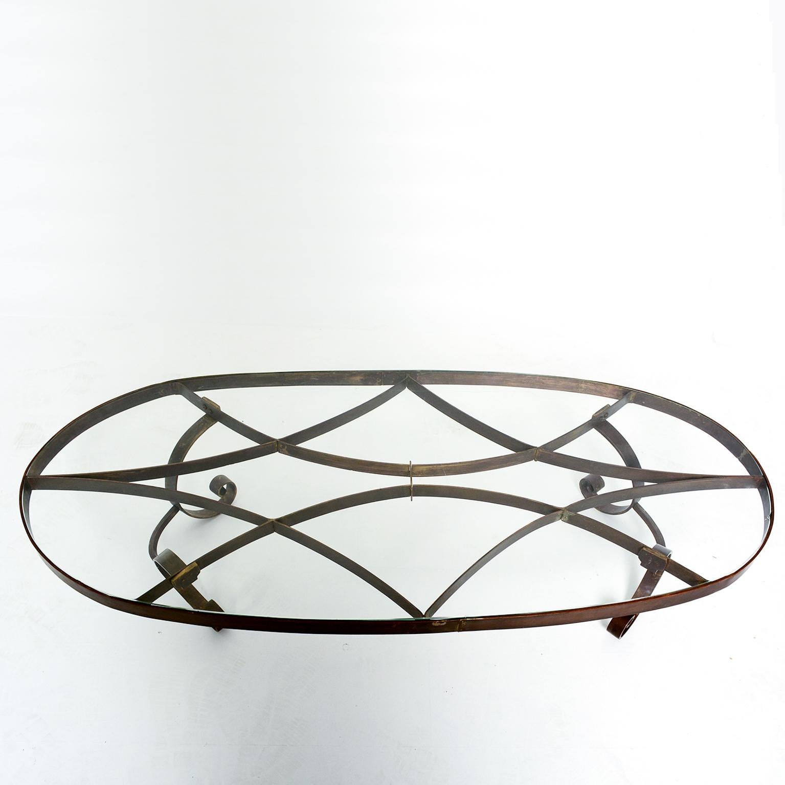 Style of Arturo Pani Oval Solid Brass Coffee Table Regency Modern Mexico 1940s 1