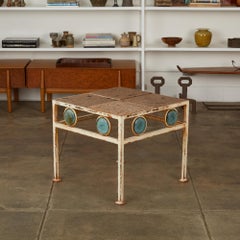 Arturo Pani Style Side Table with Art Glass Accents and Terrazzo Top