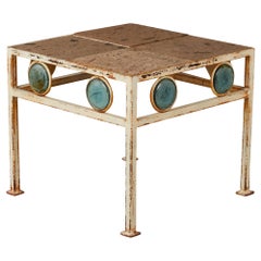 Vintage Arturo Pani Style Side Table with Art Glass Accents and Terrazzo Top