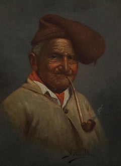 Arturo Petrocelli (1856-1926)  - Early 20th Century Oil, Man with a Pipe
