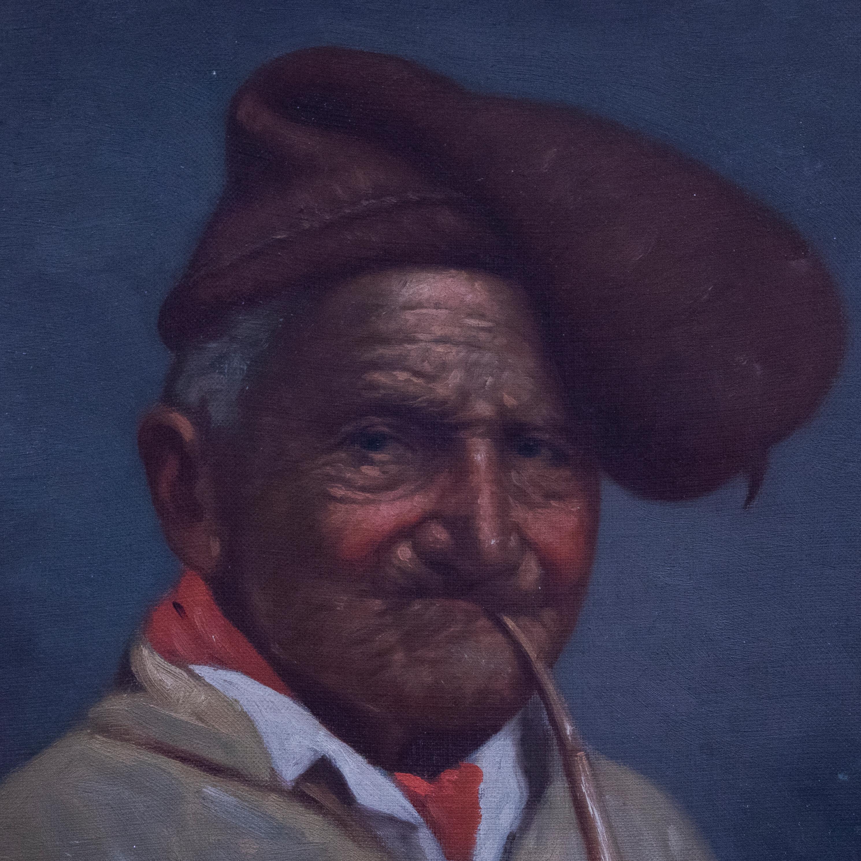 Arturo Petrocelli (1856-1926)  - Olio dei primi del Novecento, Uomo con pipa 2