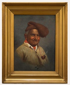 Arturo Petrocelli (1856-1926)  - Olio dei primi del Novecento, Uomo con pipa