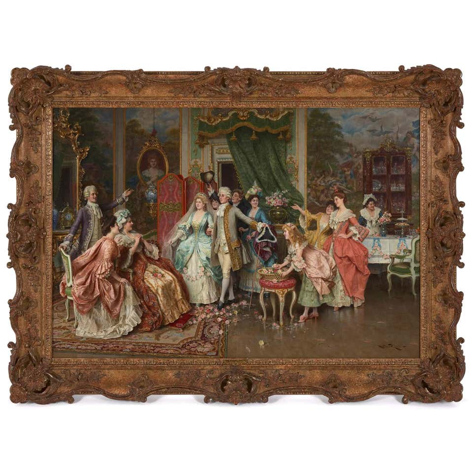 Tableau Rococo Unknown - Set of four very large 18th century Italian Rococo paintings ...