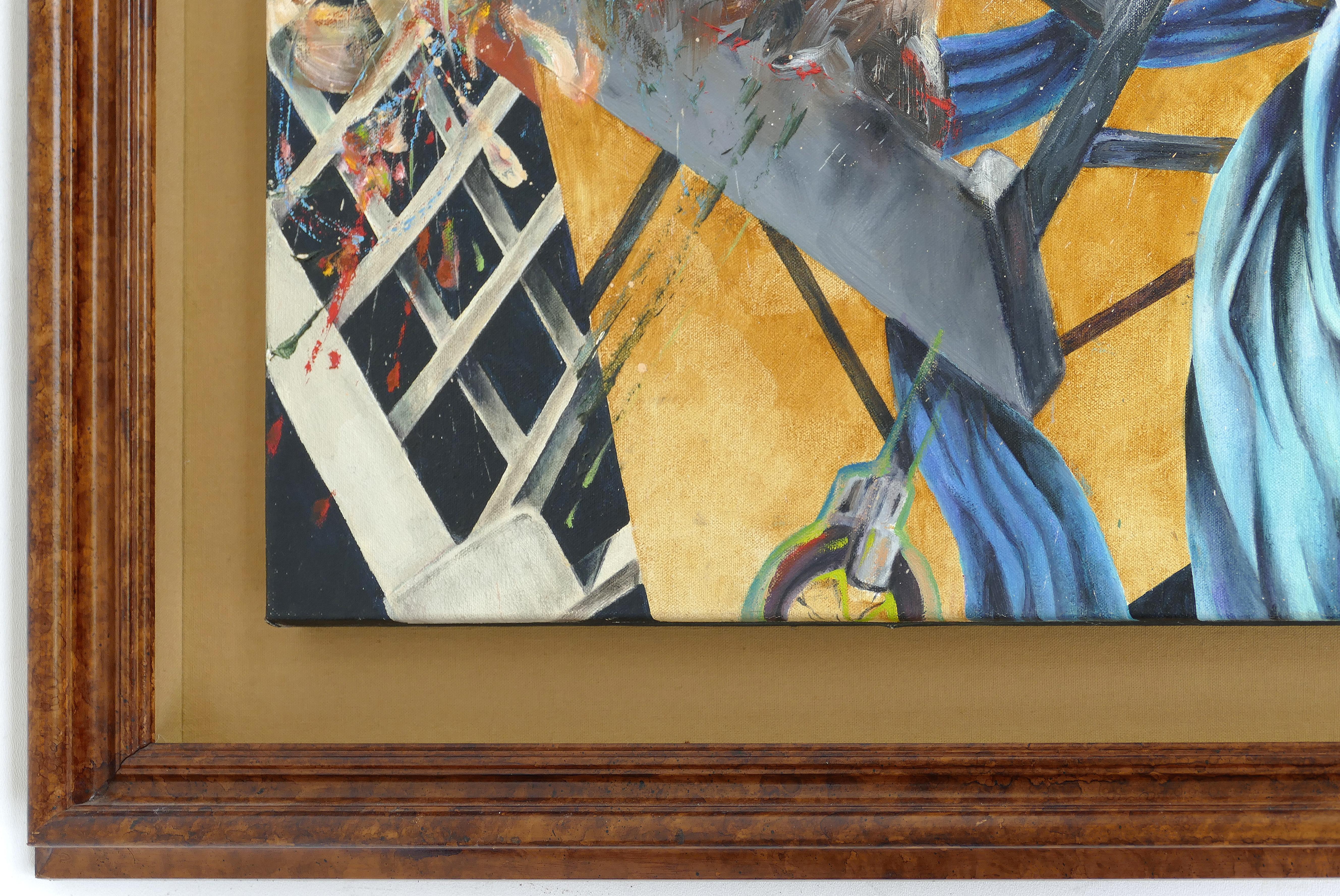 Hand-Painted Arturo Rodriguez Abstract Painting, Cuban American Artist, circa 1980 For Sale
