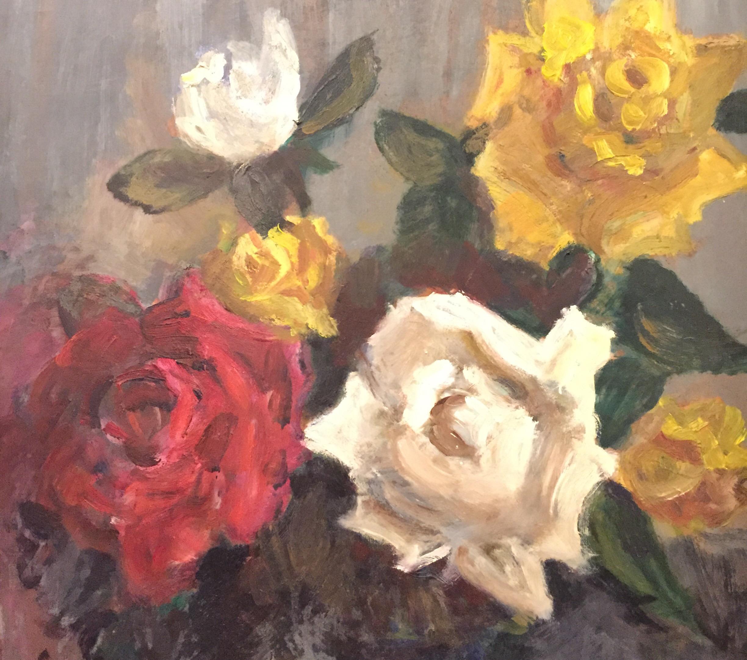 Hand-Painted 20th Century Roses Still Life Painting by Italian Arturo Tosi