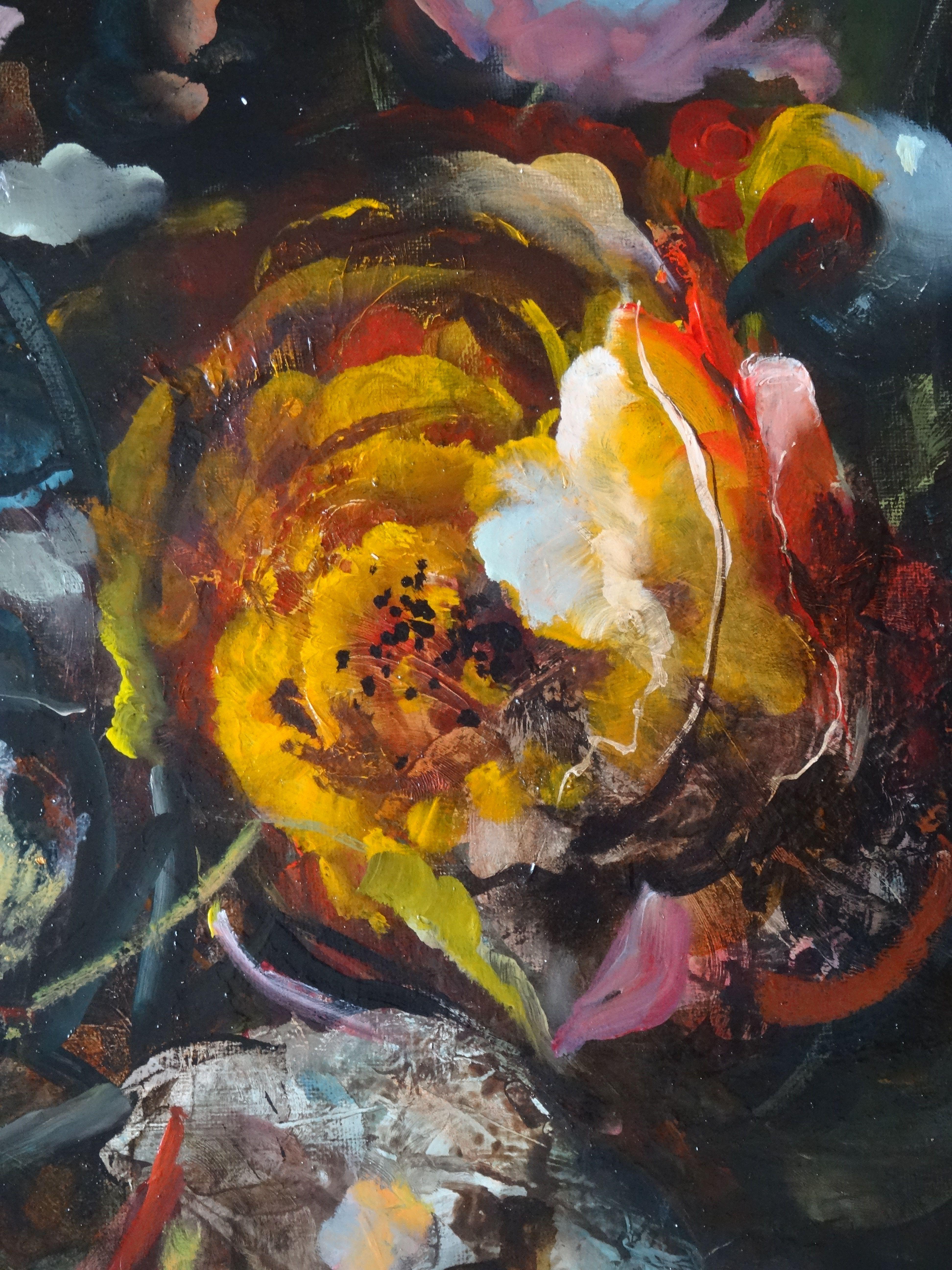 Transformation. Still life with roses. 2021. Canvas, oil, 76x61 cm - Painting by Arturs Amatnieks (Leon) 