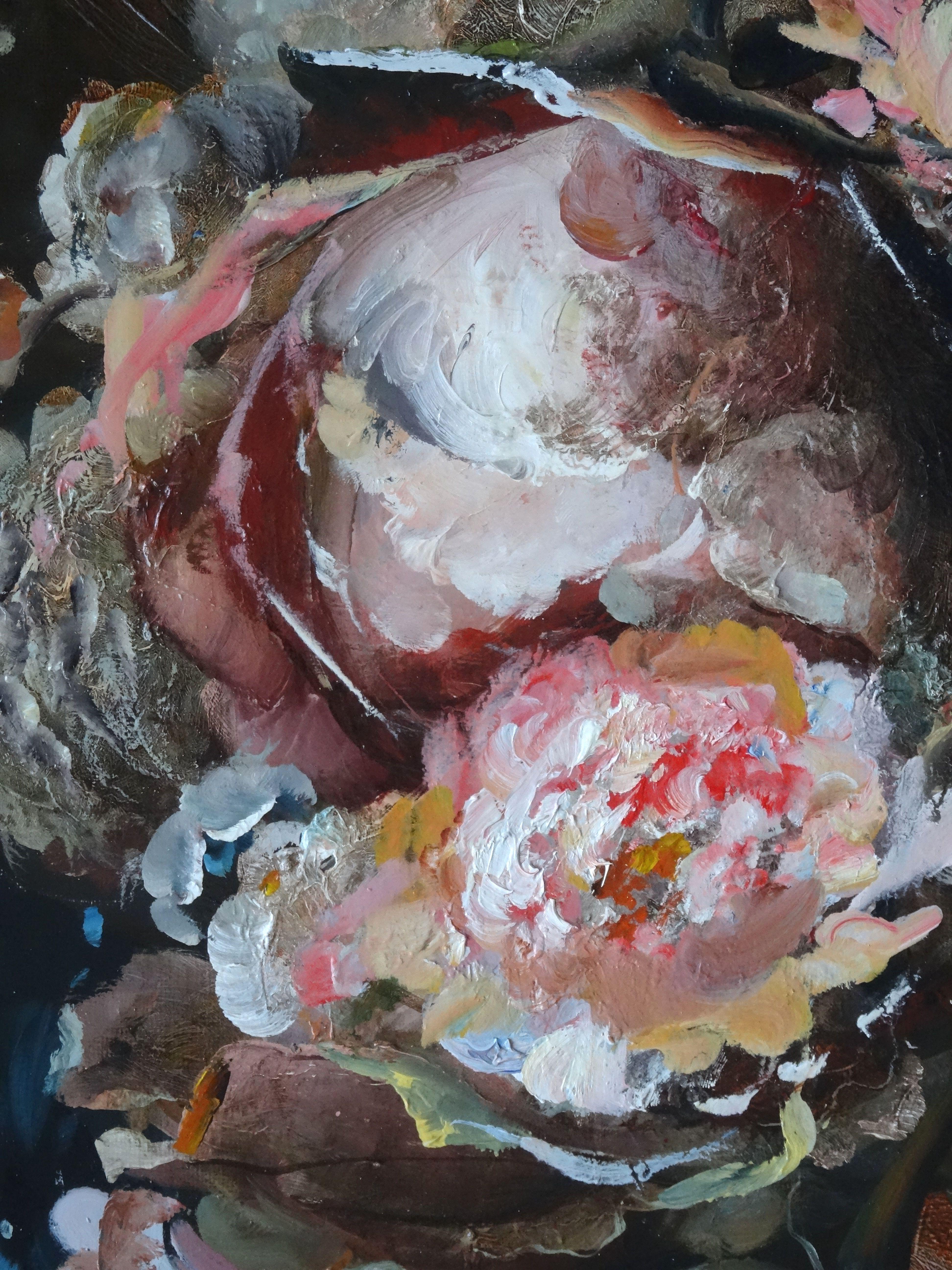 Transformation. Nature morte avec roses. 2021. Toile, huile, 76x61 cm - Baroque Painting par Arturs Amatnieks (Leon) 