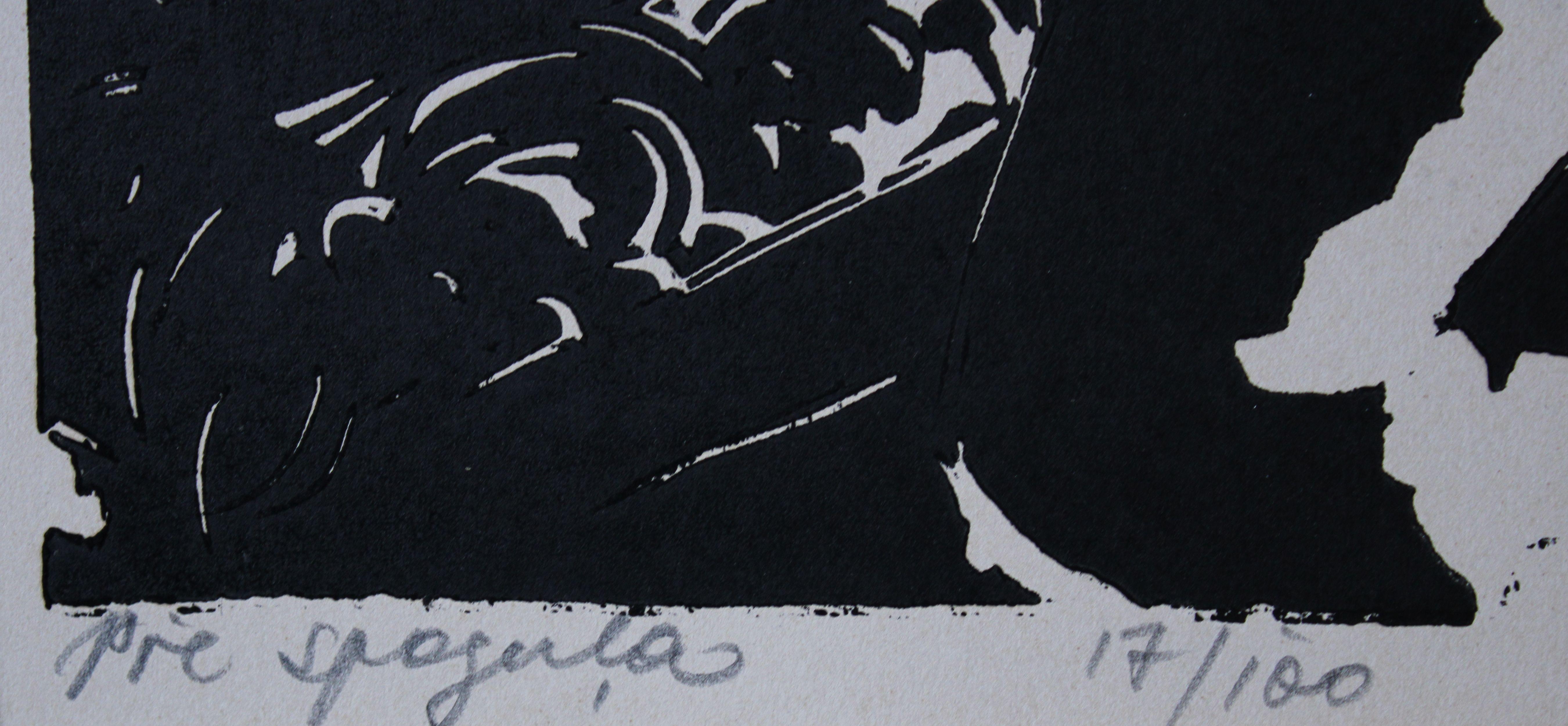 Vor dem Spiegel 17/100. Papier, Linolschnitt, 49,5x31,5 cm. 1970 im Angebot 3