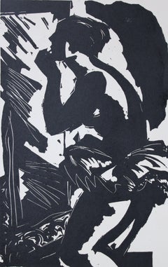 Devant le miroir 17/100. Papier, linogravure, 49,5 x 31,5 cm. 1970