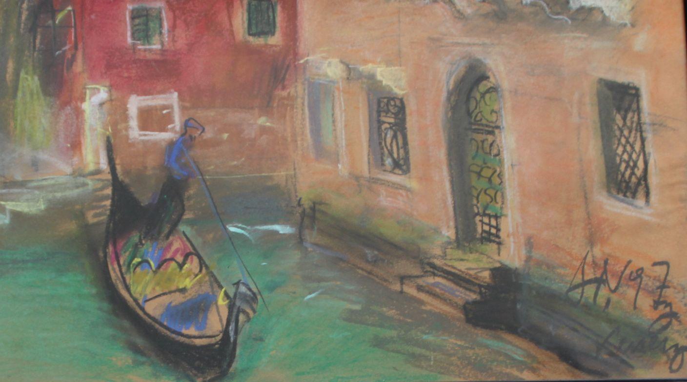 Artur Nikitin(1936-2022) Venice, paper/pastel, 49x60 cm - Abstract Expressionist Painting by Arturs Nikitins