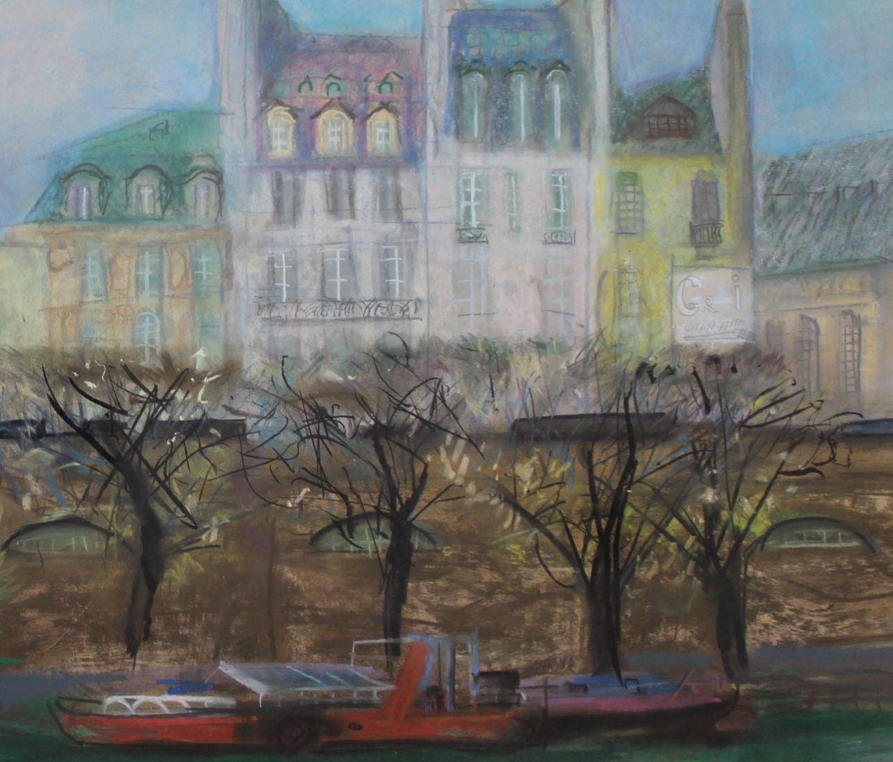 Paris, paper/pastel, 61x72 cm - Abstract Expressionist Painting by Arturs Nikitins