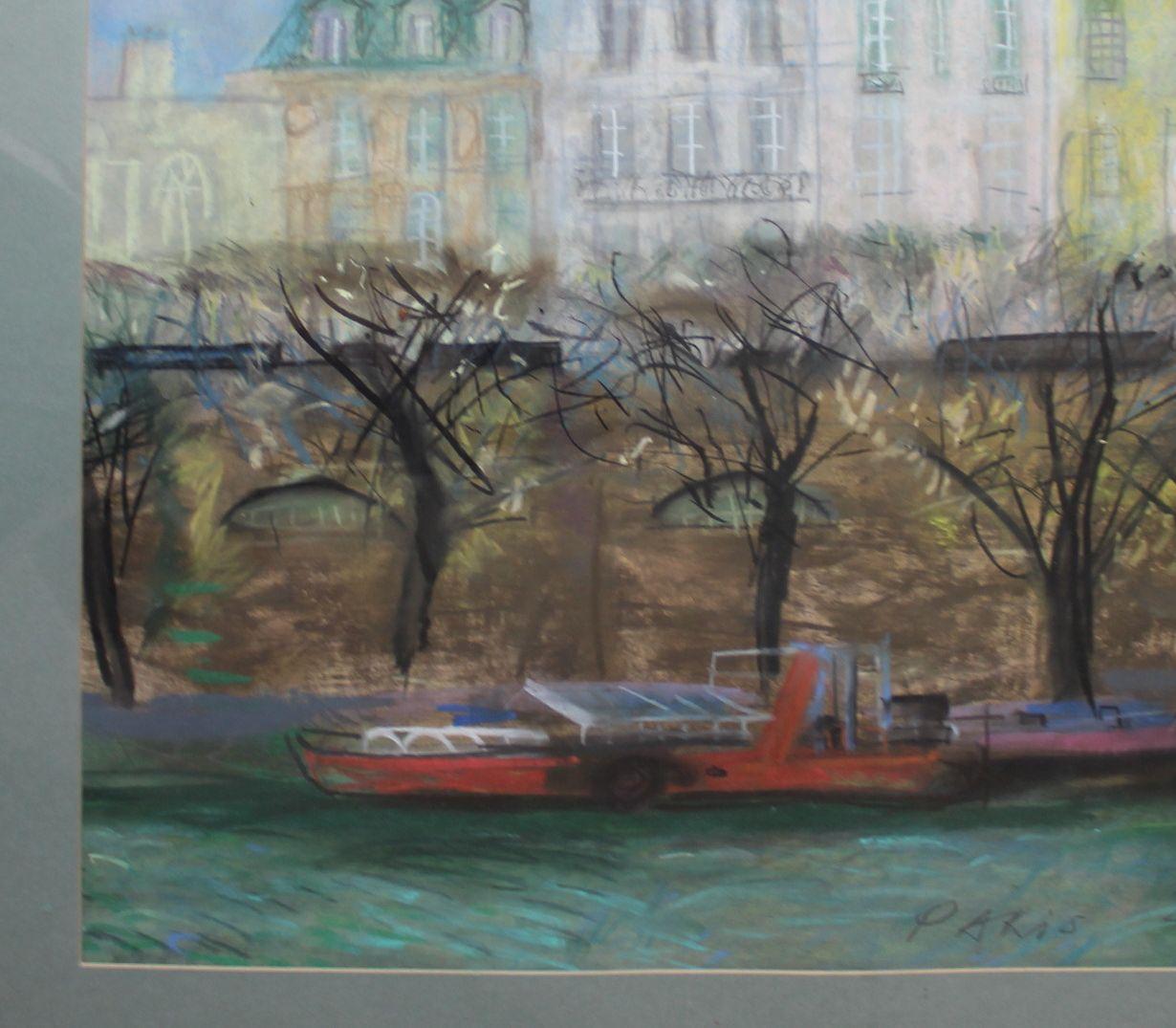 Paris, paper/pastel, 61x72 cm - Gray Landscape Painting by Arturs Nikitins