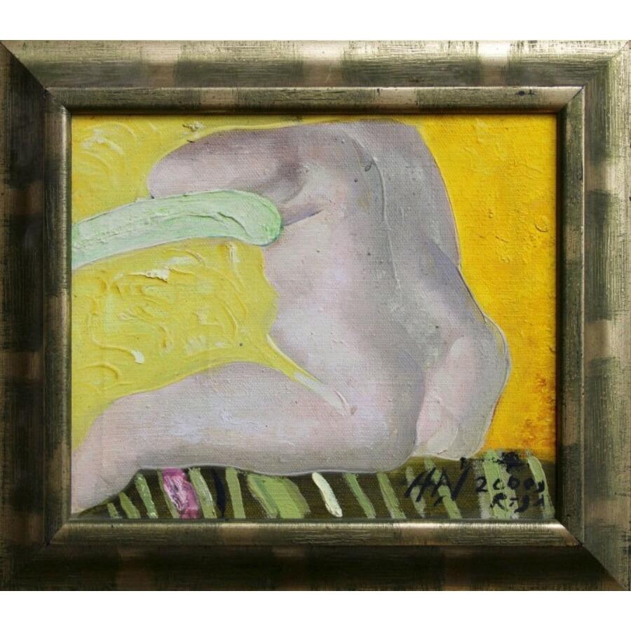 Torso on jaune. 2000, toile, huile, 23x28 cm - Painting de Arturs Nikitins