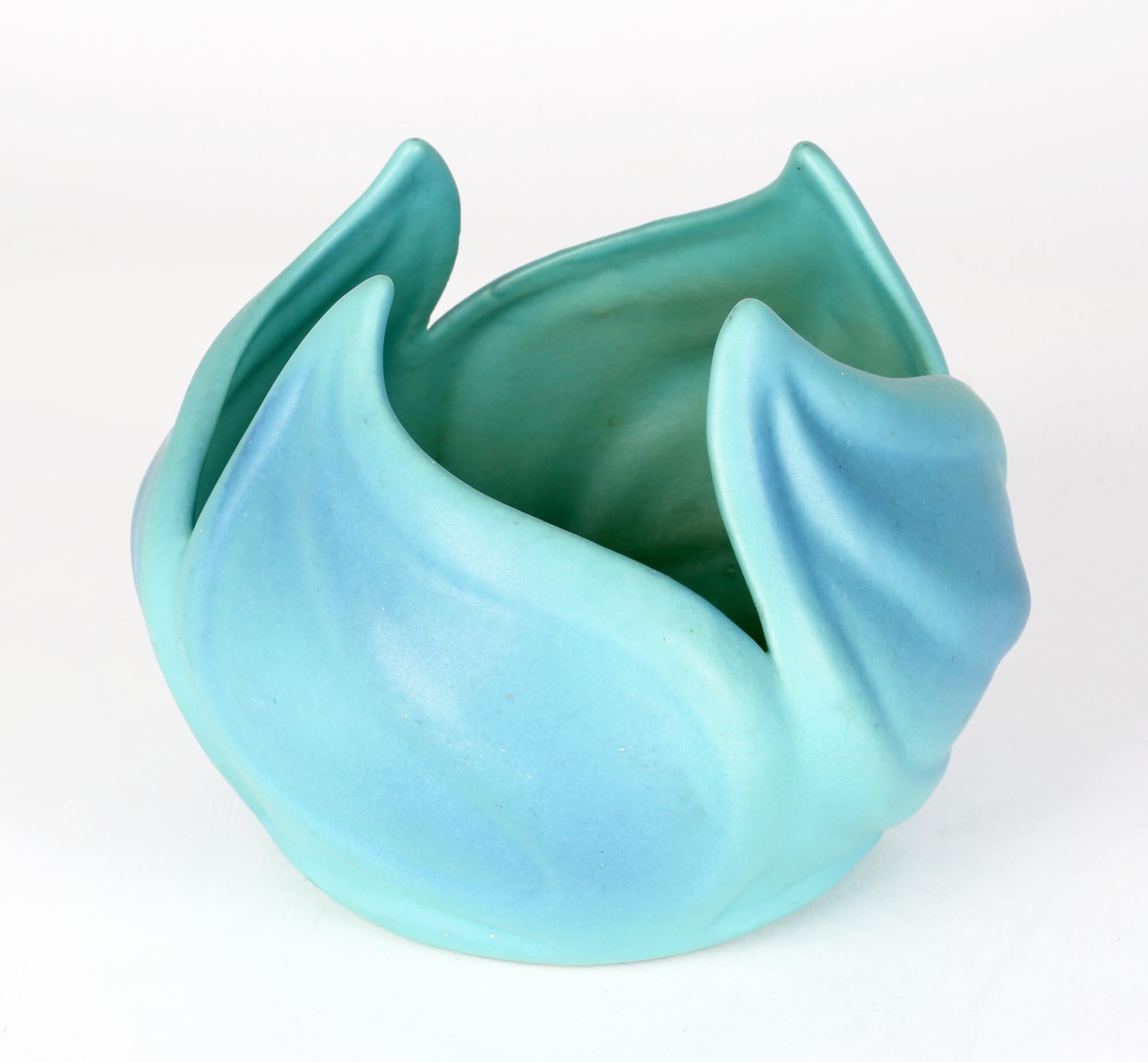 Artus Van Briggle Art Deco Green Glazed Flower Bud Shaped Art Pottery Bowl 6